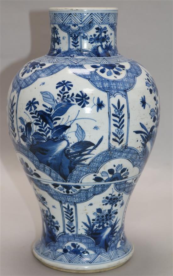 A Chinese blue and white baluster vase 30cm.